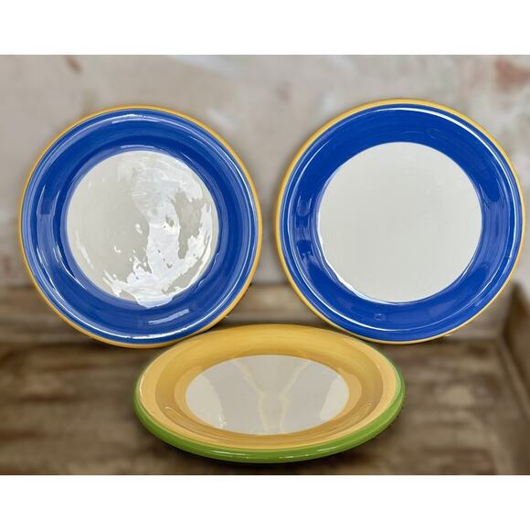 Dansk BANDS Dinnerware Set - 3 Plates & 3 Bowls, Hand-Painted Colorful Bands - Picture 2 of 5